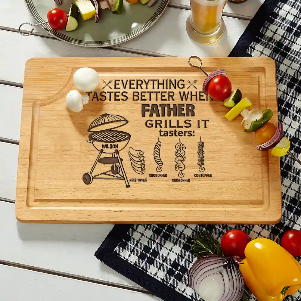 Everything Tastes Better When Daddy Grills It - Personalized Wooden Cutting Board - Image 2