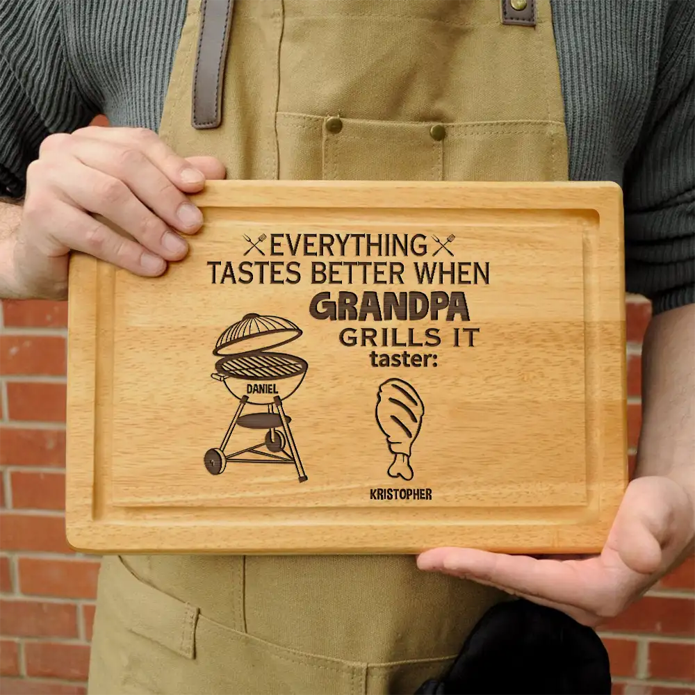 Everything Tastes Better When Daddy Grills It - Personalized Wooden Cutting Board - Image 3