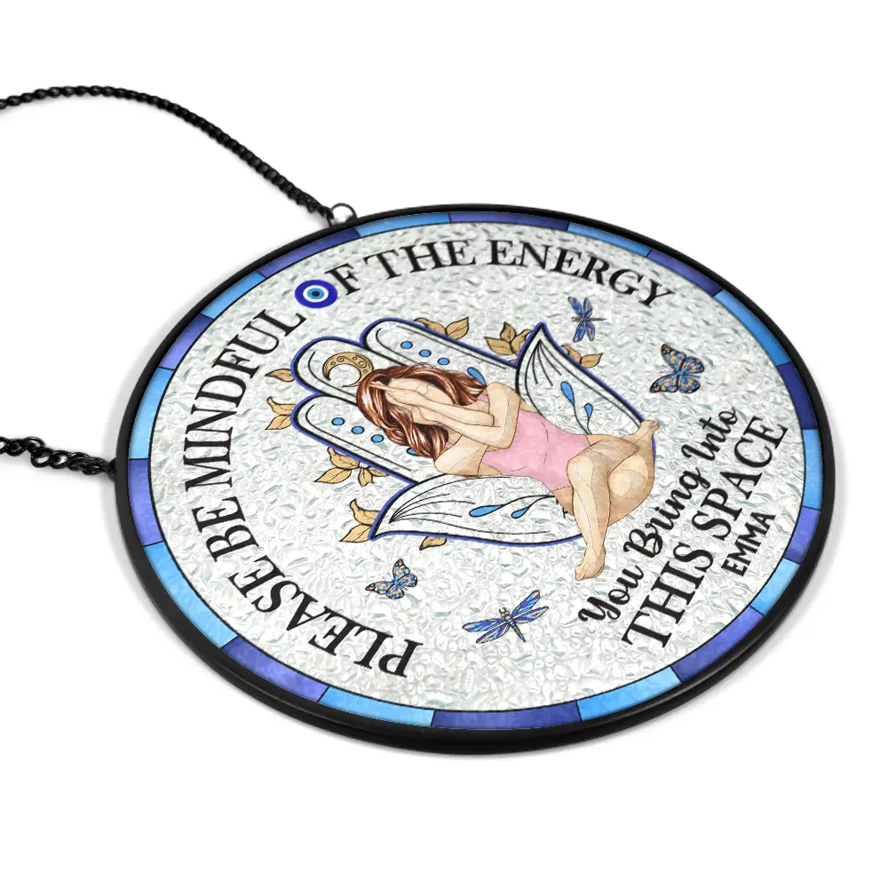 Evil Eye Be Mindful Of The Energy - Personalized Stained Glass Window Hanging Suncatcher - Image 2