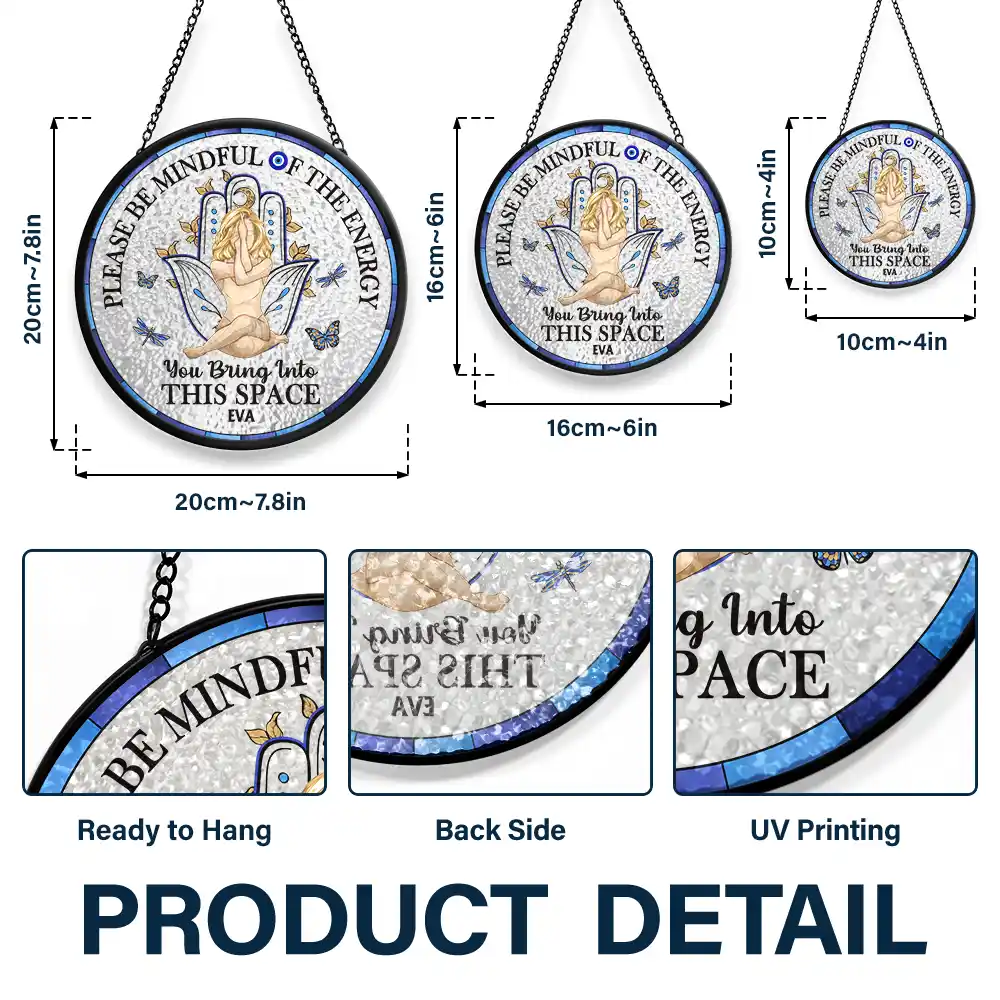 Evil Eye Be Mindful Of The Energy - Personalized Stained Glass Window Hanging Suncatcher - Image 3
