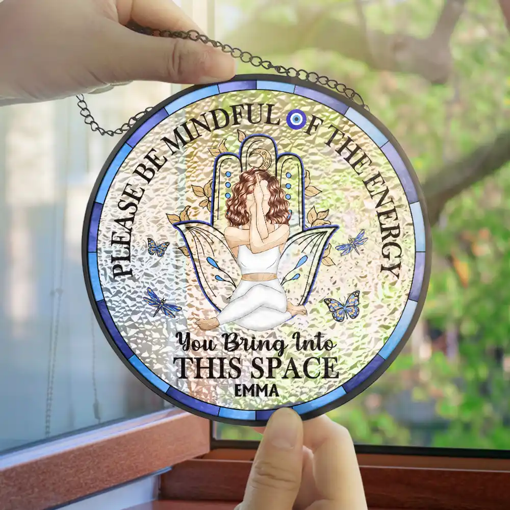 Evil Eye Be Mindful Of The Energy - Personalized Stained Glass Window Hanging Suncatcher - Image 4