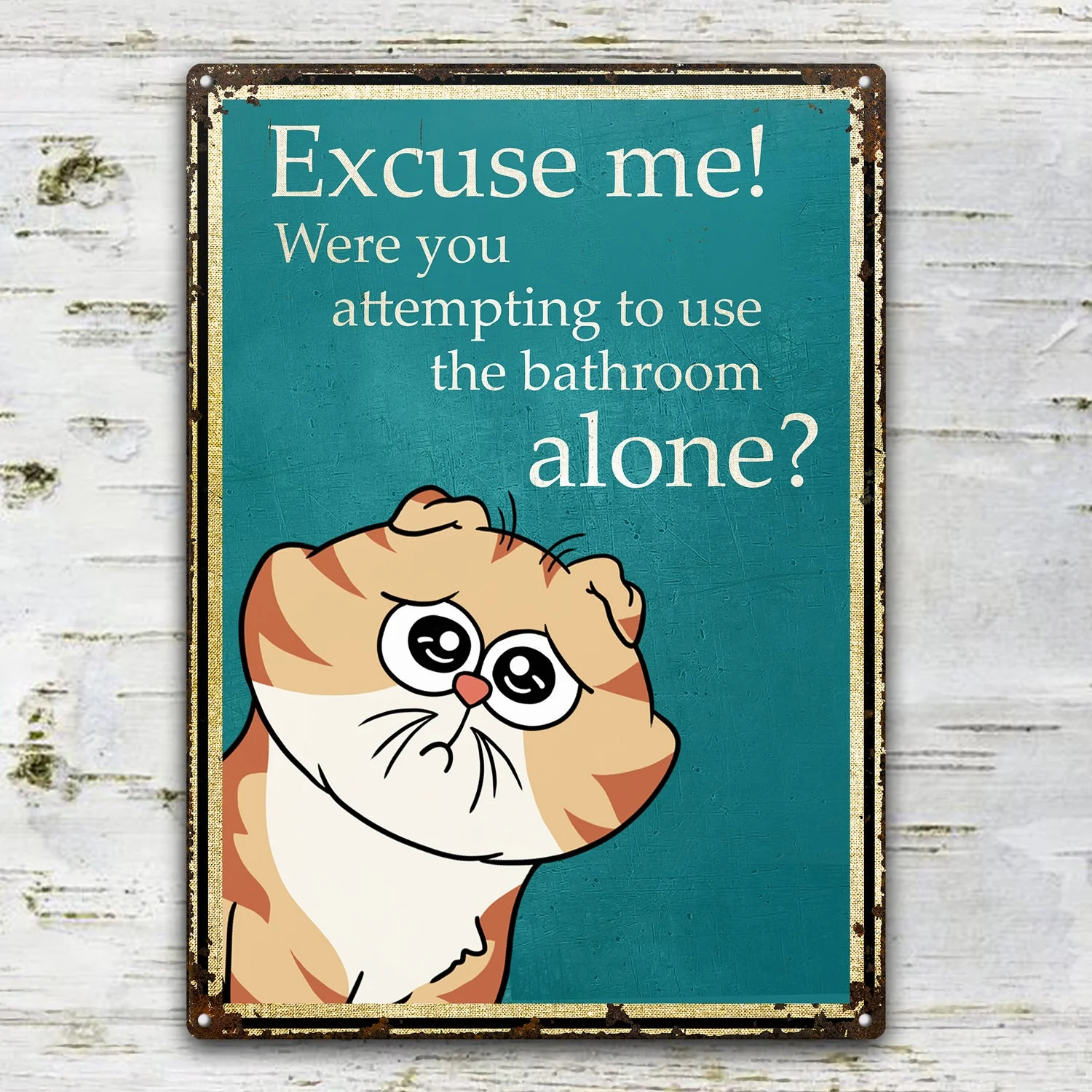 Excuse Me Were You Attempting To Use The Bathroom Alone - Home Decor Gift For Cat Lovers - Personalized Classic Metal Signs - Image 2