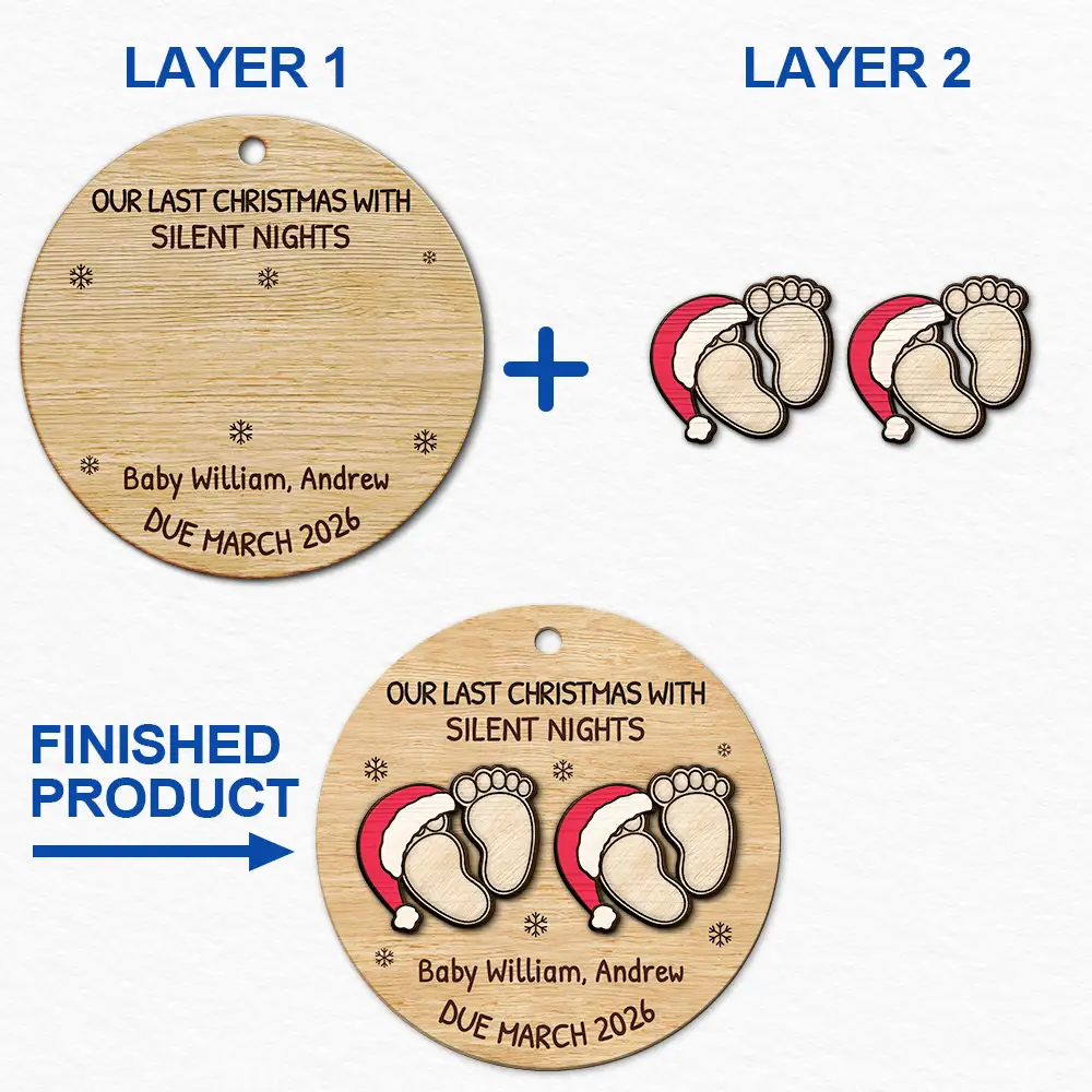 Expecting Baby Last Christmas With Silent Night - Personalized 2-Layered Wooden Ornament - Image 6