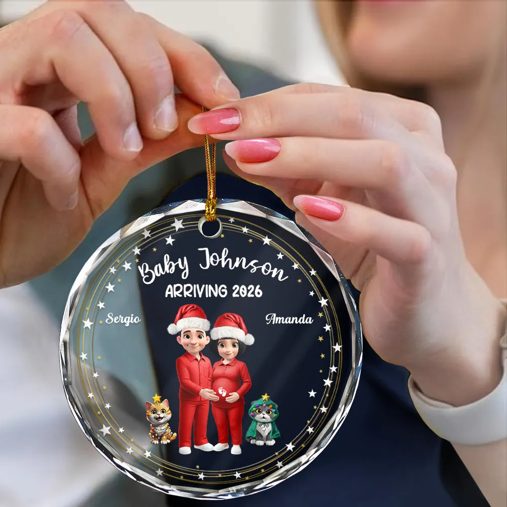 Expecting Parents 3D Effect Baby Arriving - Personalized Circle Glass Ornament - Image 4