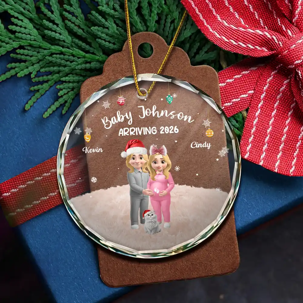 Expecting Parents 3D Effect Baby Arriving - Personalized Circle Glass Ornament - Image 5