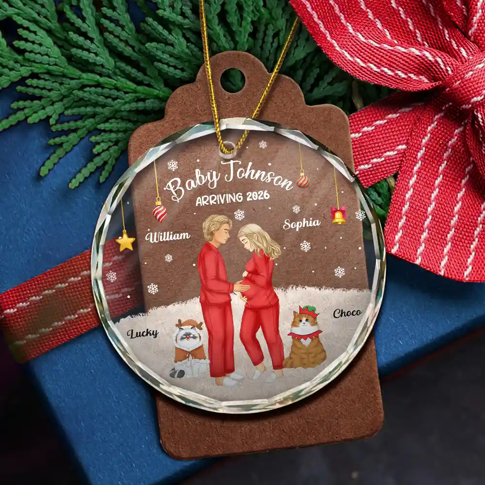 Expecting Parents Baby Arriving Dog Parents To Human Parents - Personalized Circle Glass Ornament - Image 5