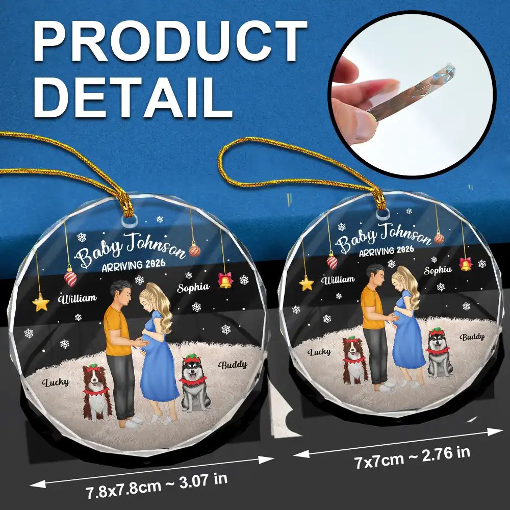 Expecting Parents Baby Arriving Dog Parents To Human Parents - Personalized Circle Glass Ornament - Image 6