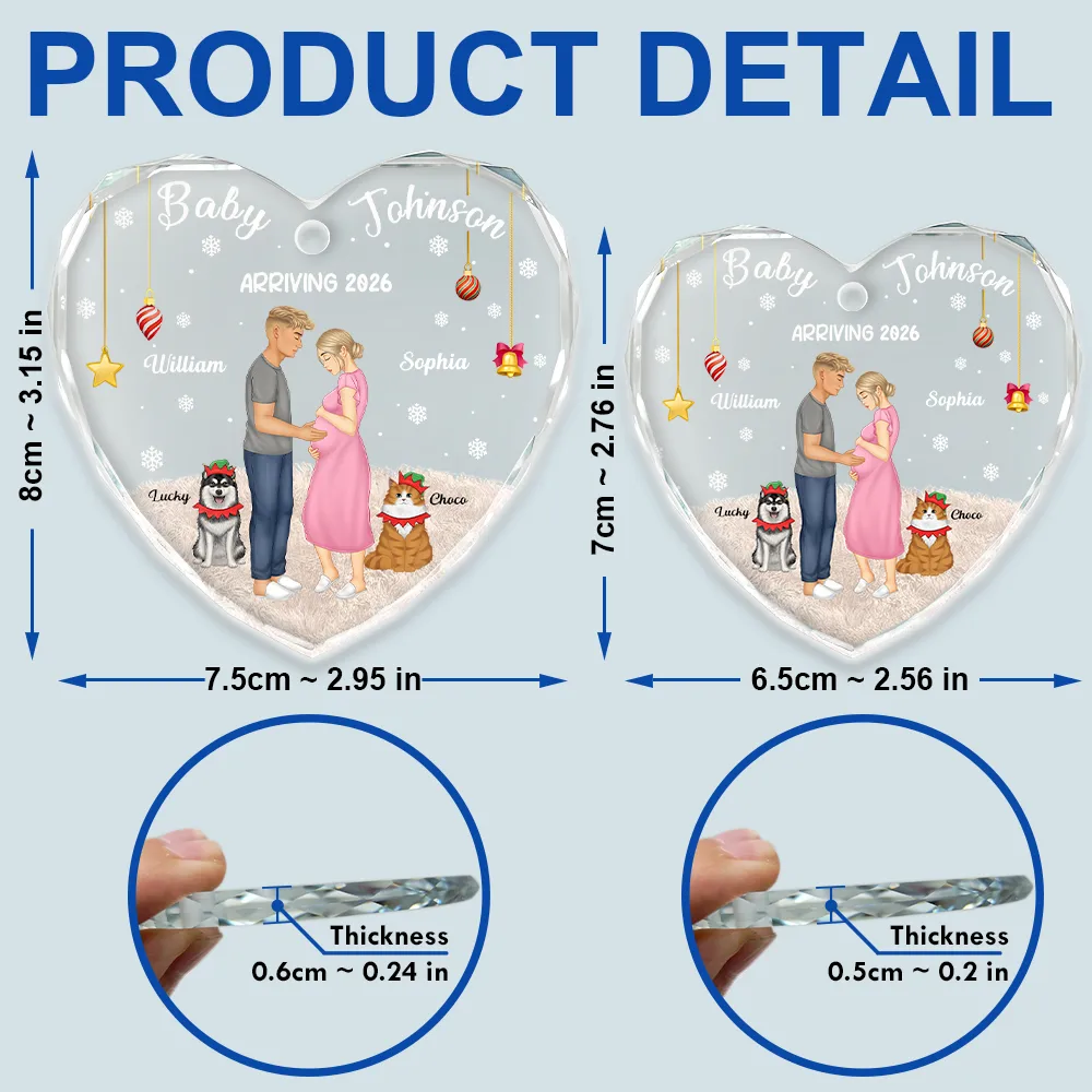 Expecting Parents Baby Arriving Dog Parents To Human Parents - Personalized Heart Shaped Glass Ornament - Image 5