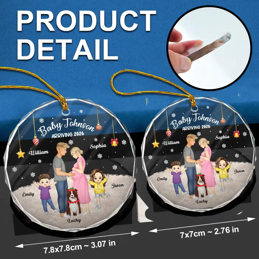 Expecting Parents Baby Arriving The More The Merrier - Personalized Circle Glass Ornament - Image 6