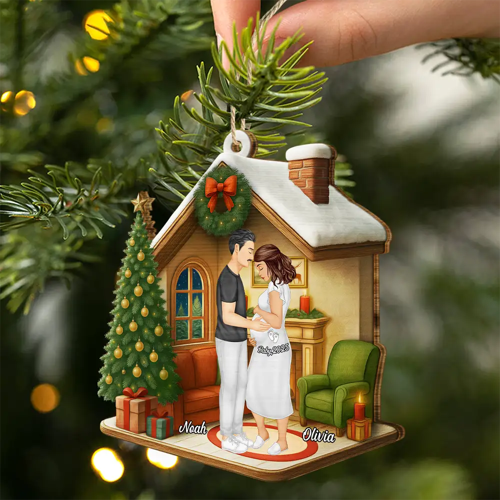 Expecting Parents Christmas Pregnancy - Personalized Custom Shaped Wooden Ornament - Image 2