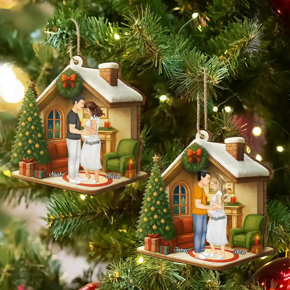 Expecting Parents Christmas Pregnancy - Personalized Custom Shaped Wooden Ornament - Image 6