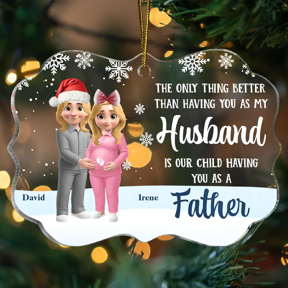 Expecting Parents Having You As A Dad - Personalized Medallion Acrylic Ornament - Image 3