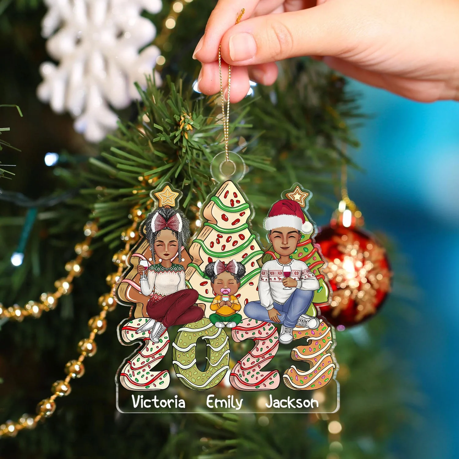 Family 2023 Cake, Cookie Trees - Christmas Gift For Parent, Kid, Baby - Personalized Cutout Acrylic Ornament - Image 4