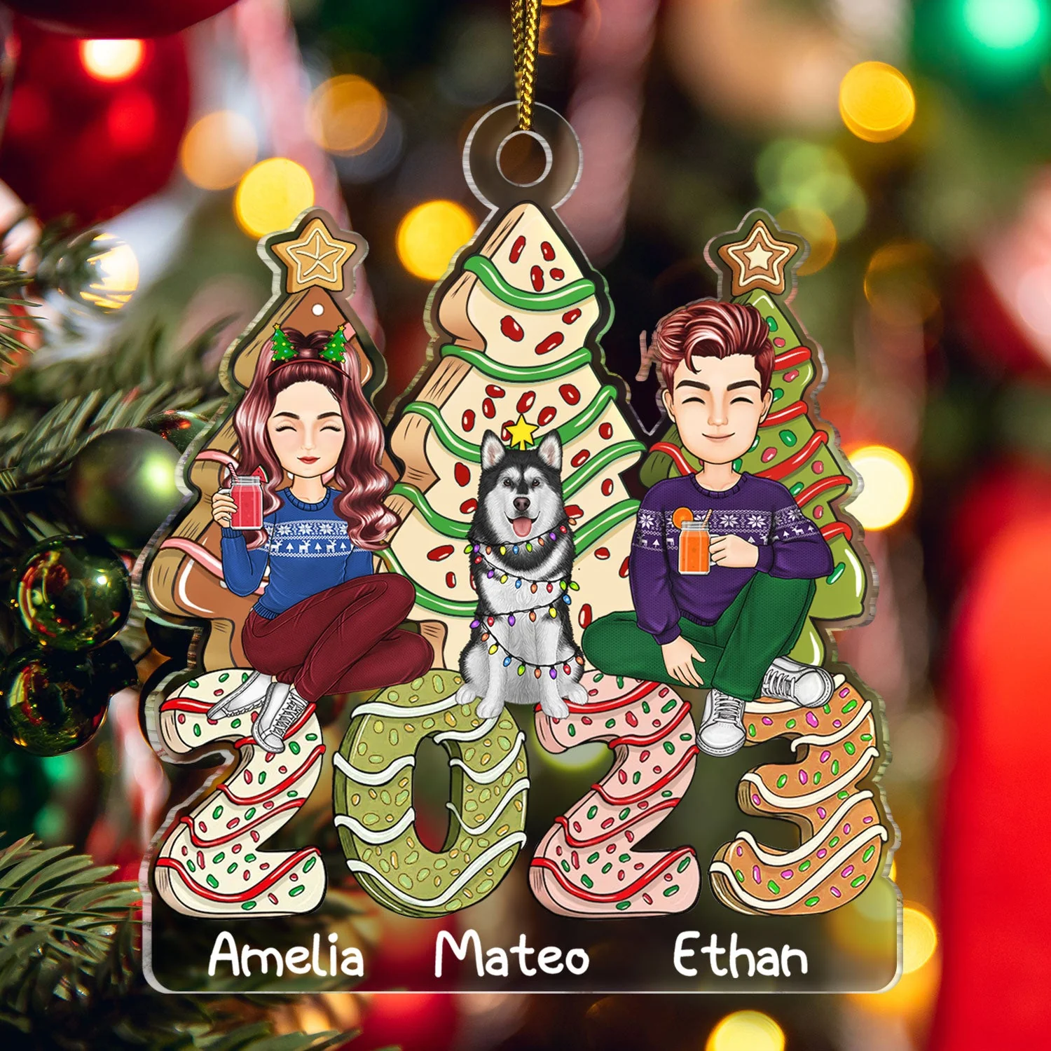 Family 2023 Cake, Cookie Trees - Christmas Gift For Parent, Kid, Baby - Personalized Cutout Acrylic Ornament - Image 5