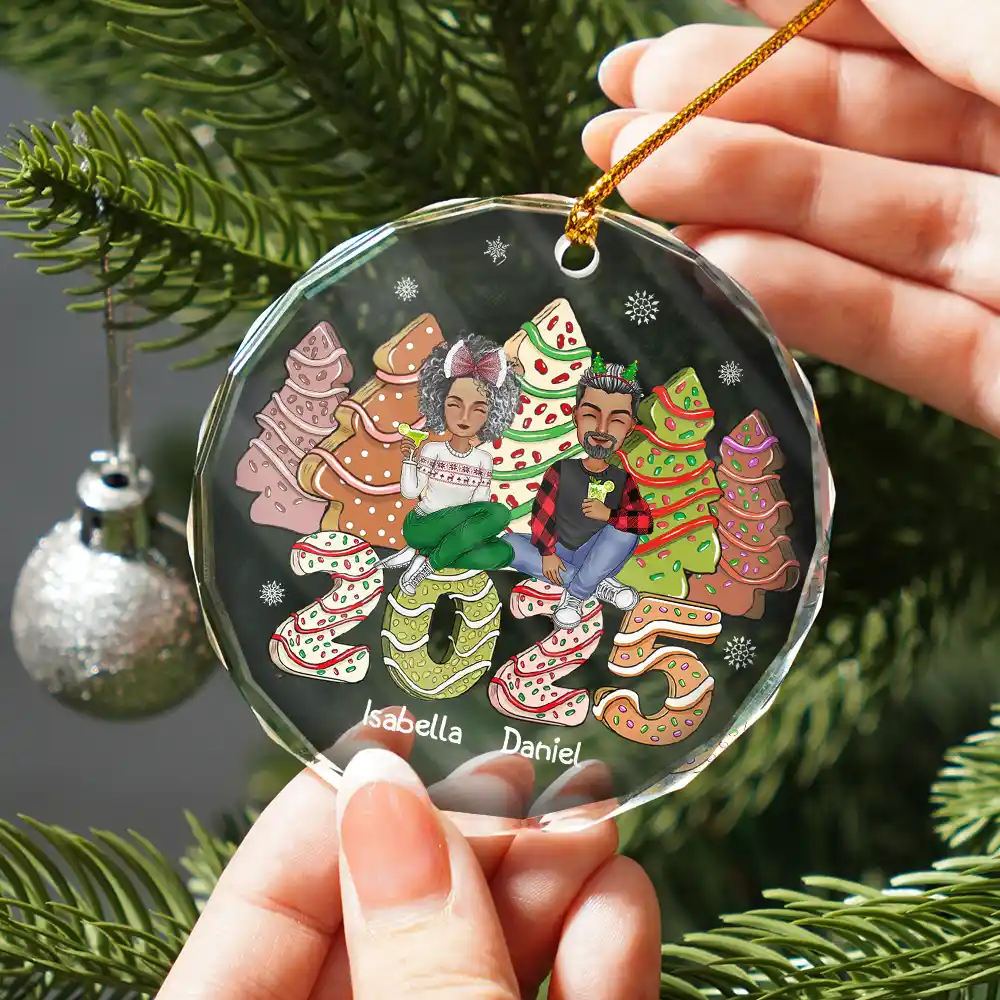 Family Cake, Cookie Trees Christmas Gift For Parent, Kid, Baby - Personalized Circle Glass Ornament - Image 2