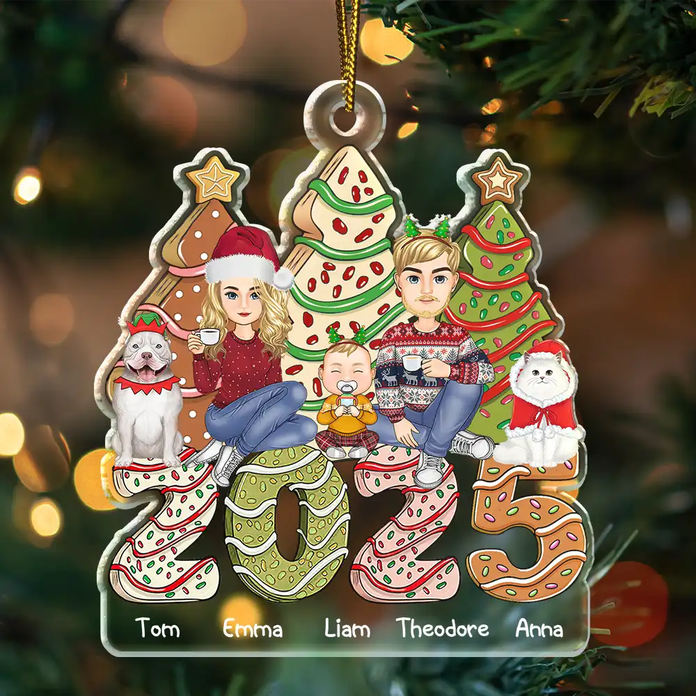 Family Cake, Cookie Trees Christmas Gift For Parent, Kid, Baby - Personalized Cutout Acrylic Ornament - Image 3