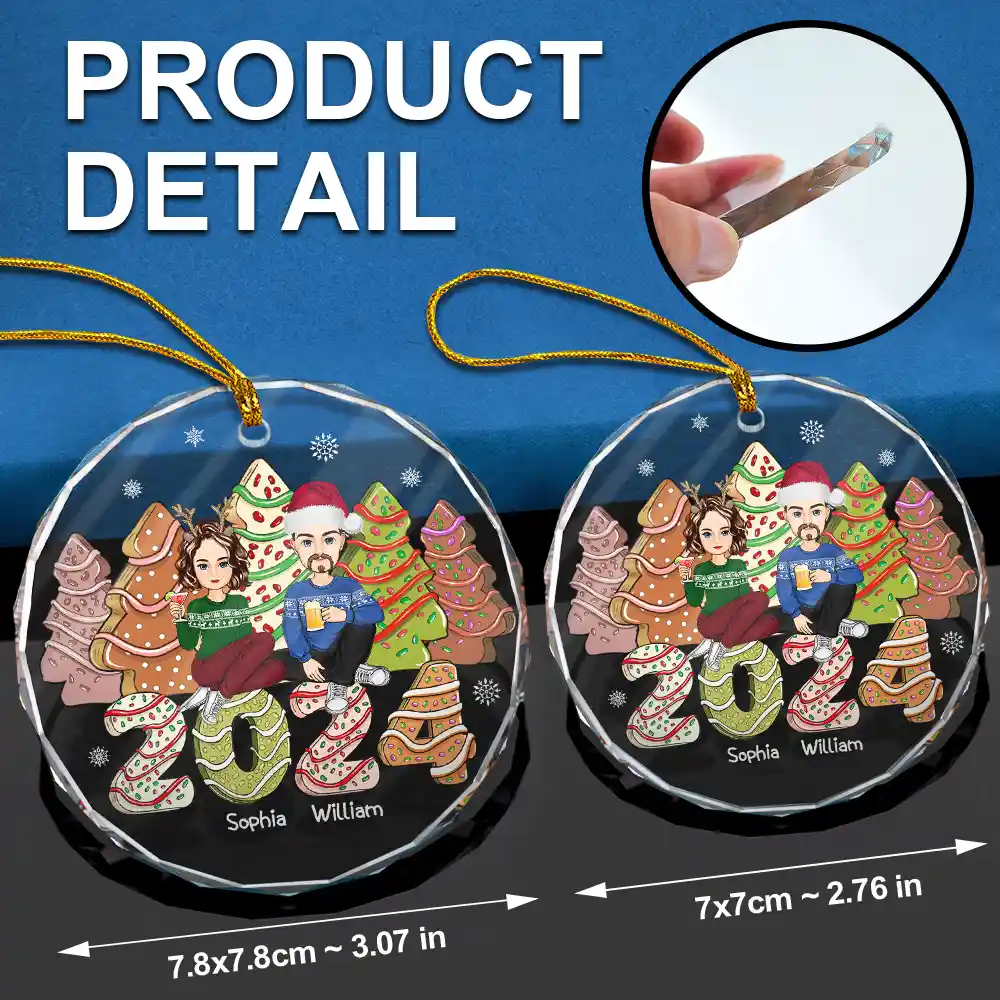 Family 2024 Cake, Cookie Trees Christmas Gift For Single Parent, Same Gender - Personalized Circle Glass Ornament - Image 6