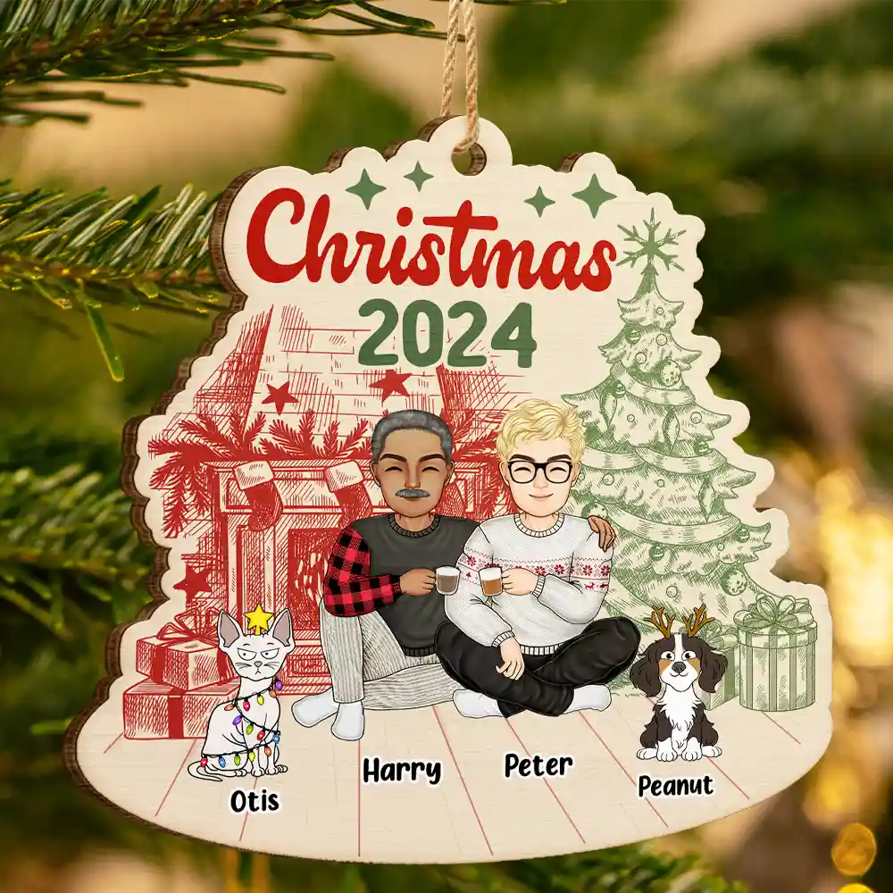 Family 2024 Red Green - Personalized Custom Shaped Wooden Ornament - Image 3