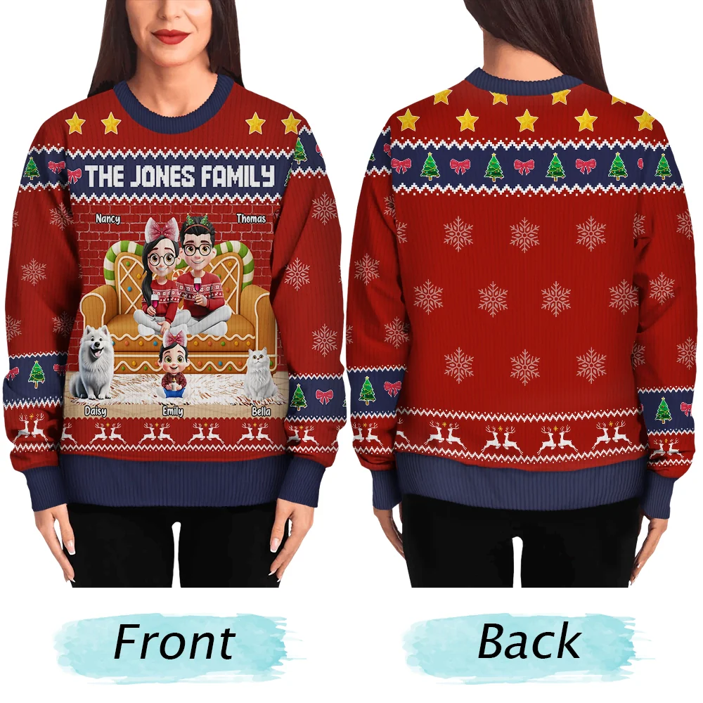Family 3D Effect Gingerbread - Personalized Unisex Ugly Sweater - Image 6