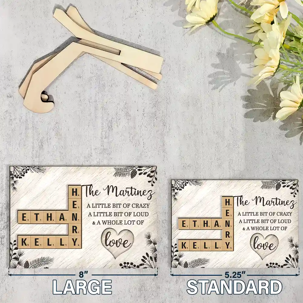 Family A Whole Lot Of Love Crossword Scrabble - Personalized 2-Layered Wooden Plaque With Stand - Image 5