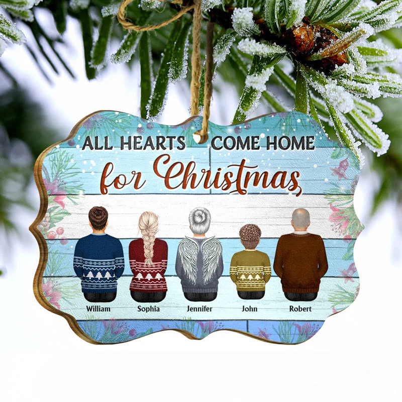 Family All Hearts Come Home For Christmas - Memorial Gift - Christmas Gift - Personalized Wooden Ornament - Image 3