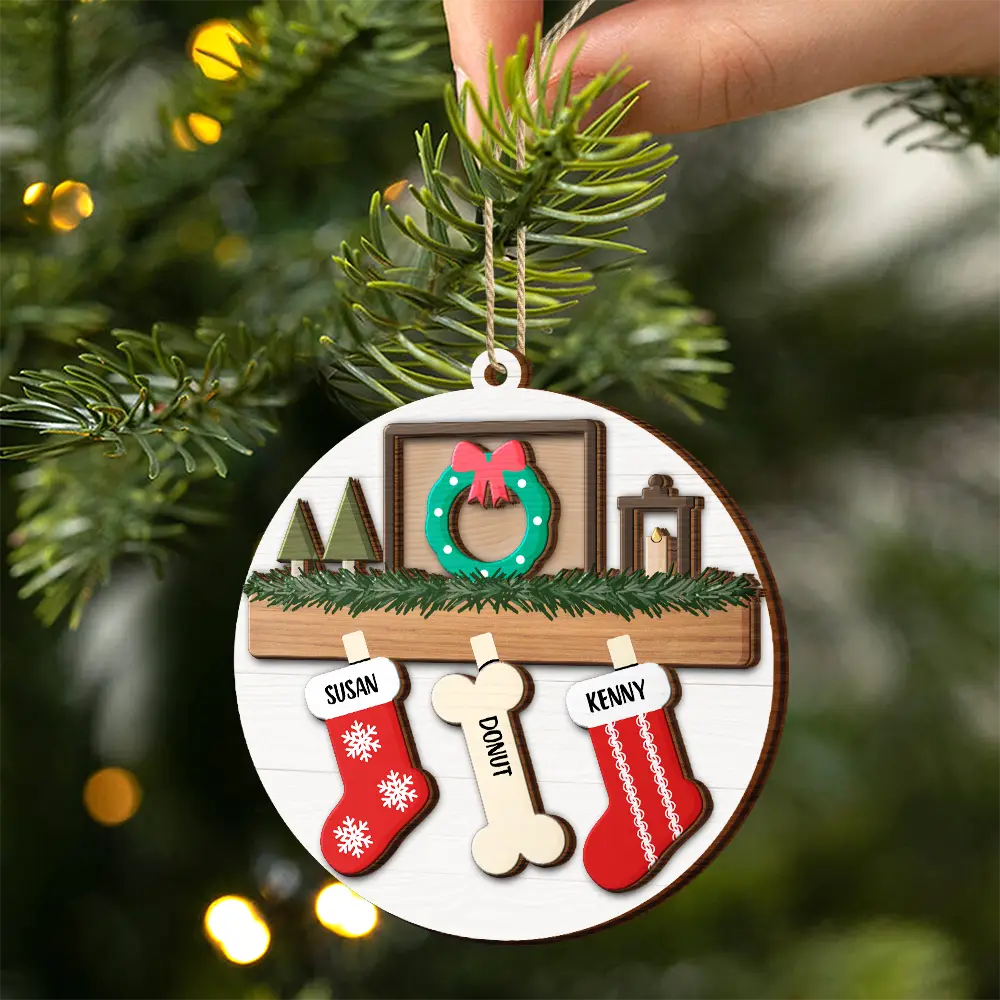 Family And Pet Christmas - Personalized 2-Layered Wooden Ornament - Image 2