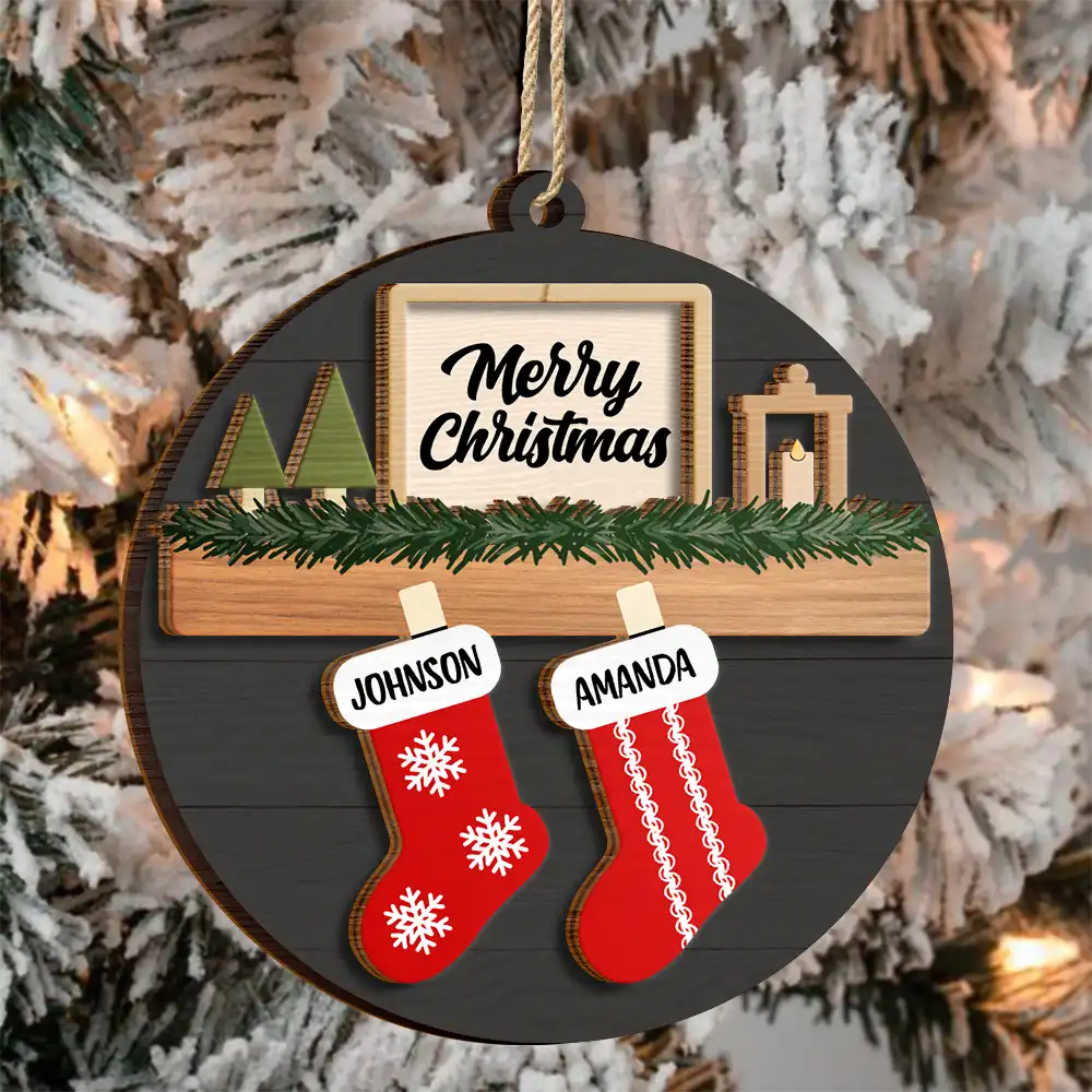 Family And Pet Christmas - Personalized 2-Layered Wooden Ornament - Image 3