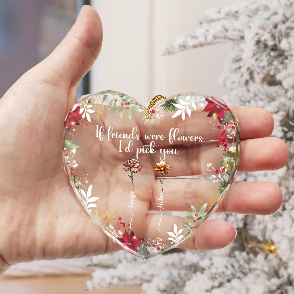Family Are Different Flowers From The Same Garden - Personalized Heart Shaped Glass Ornament - Image 3