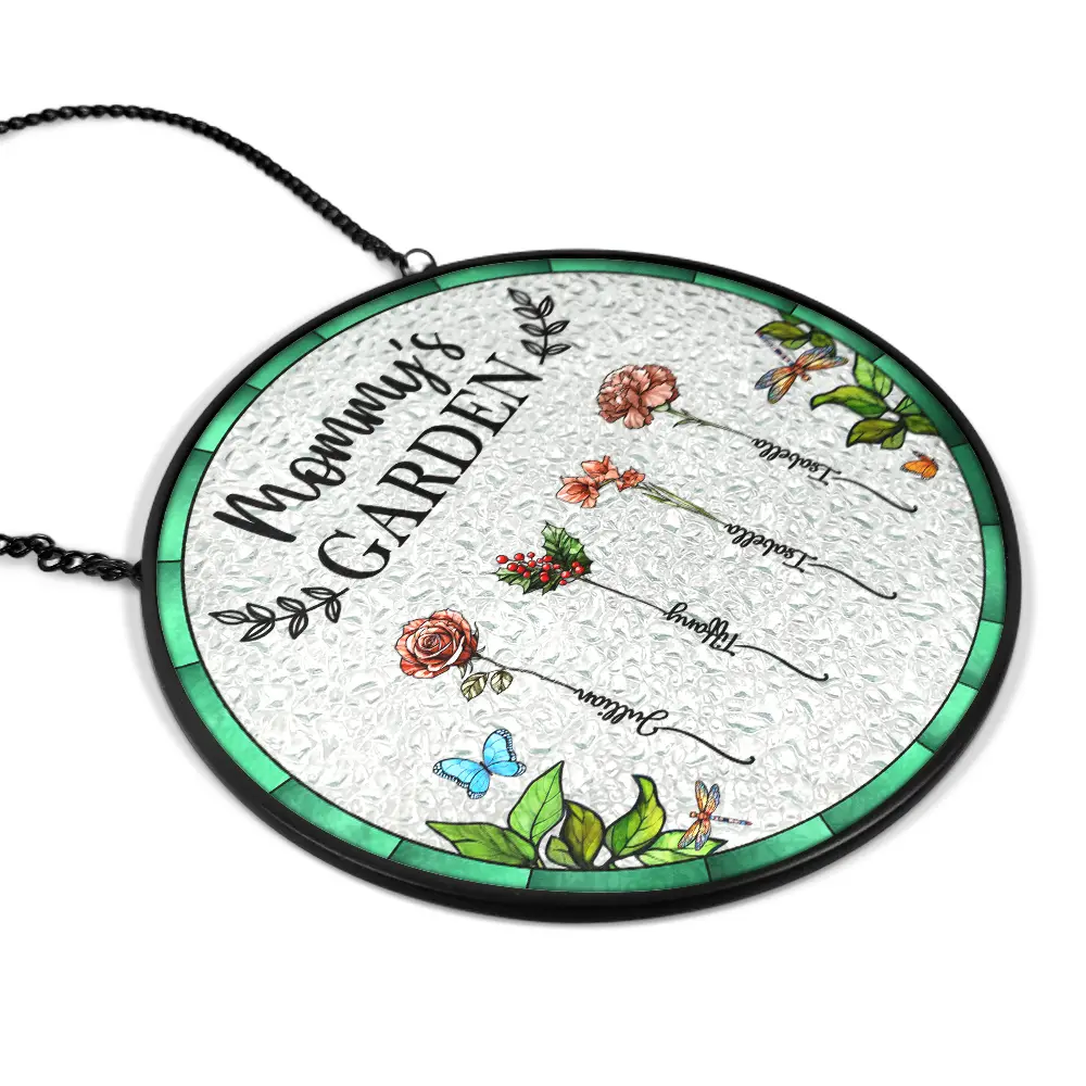 Family Birth Flower Grandma’s Blooming Garden - Personalized Stained Glass Window Hanging Suncatcher - Image 2