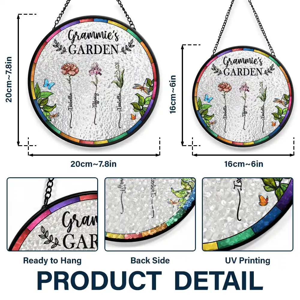Family Birth Flower Grandma’s Blooming Garden - Personalized Stained Glass Window Hanging Suncatcher - Image 3