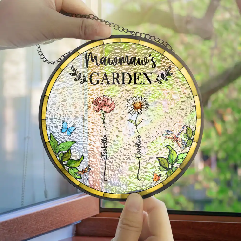 Family Birth Flower Grandma’s Blooming Garden - Personalized Stained Glass Window Hanging Suncatcher - Image 4