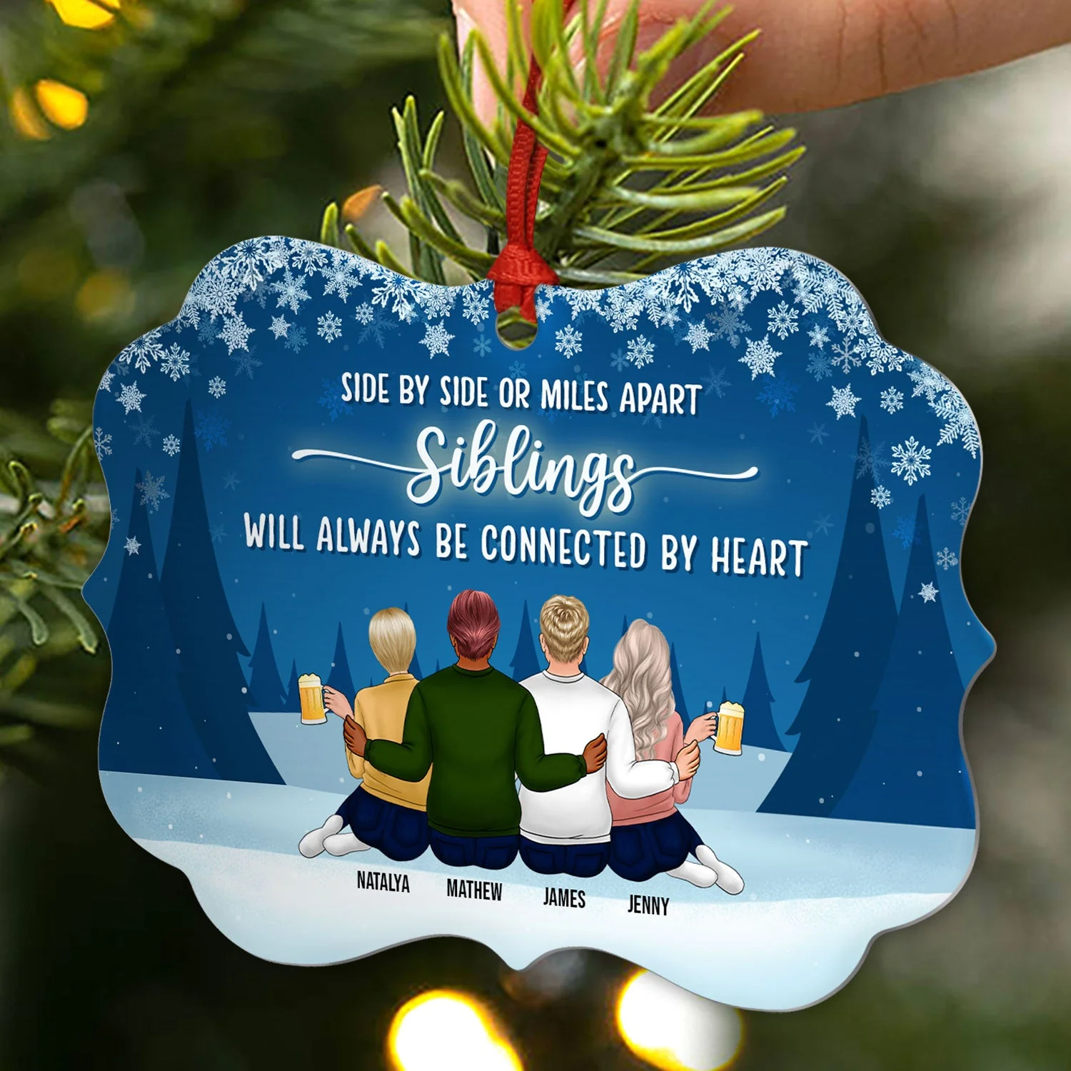 Family Brothers & Sisters Our Paths May Change As Life Goes On - Christmas Gift For Sibling - Personalized Custom Aluminum Ornament - Image 2