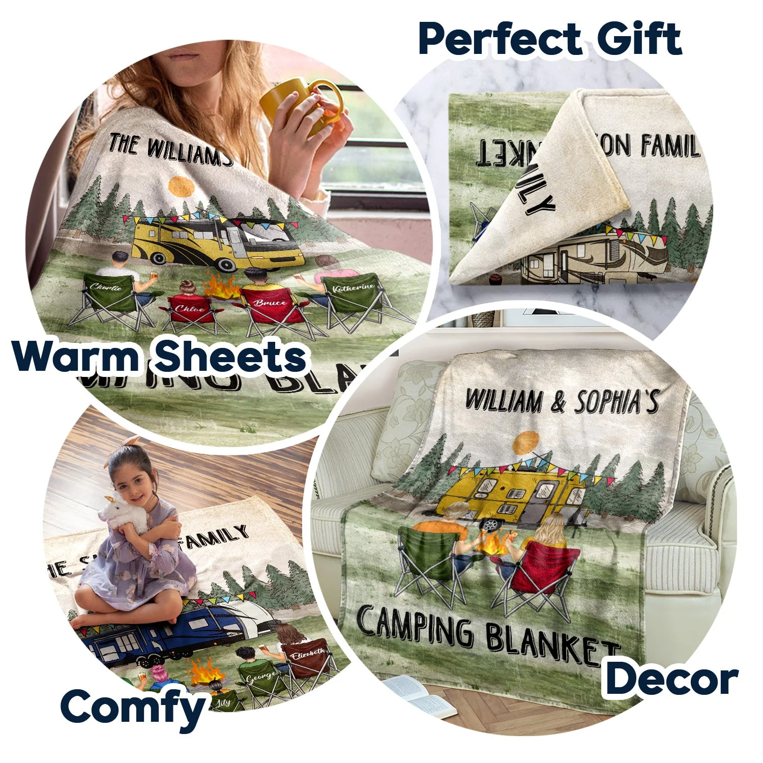 Family Camping Blanket - Gift For Camping Lovers - Personalized Fleece Blanket, Sherpa Blanket - Image 7