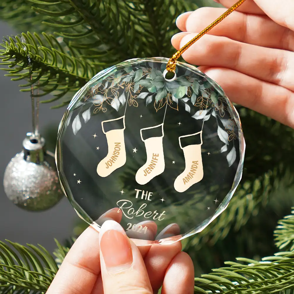 Family Christmas Stocking - Personalized Circle Glass Ornament - Image 2