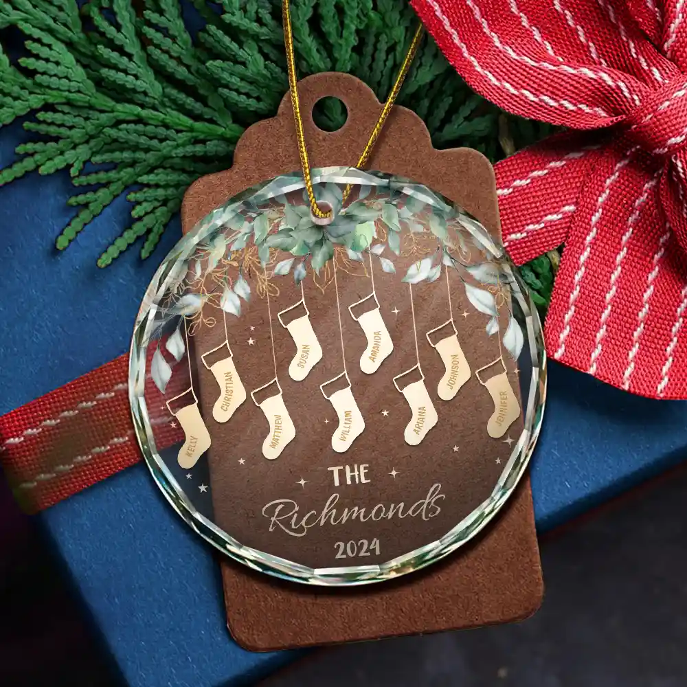 Family Christmas Stocking - Personalized Circle Glass Ornament - Image 5