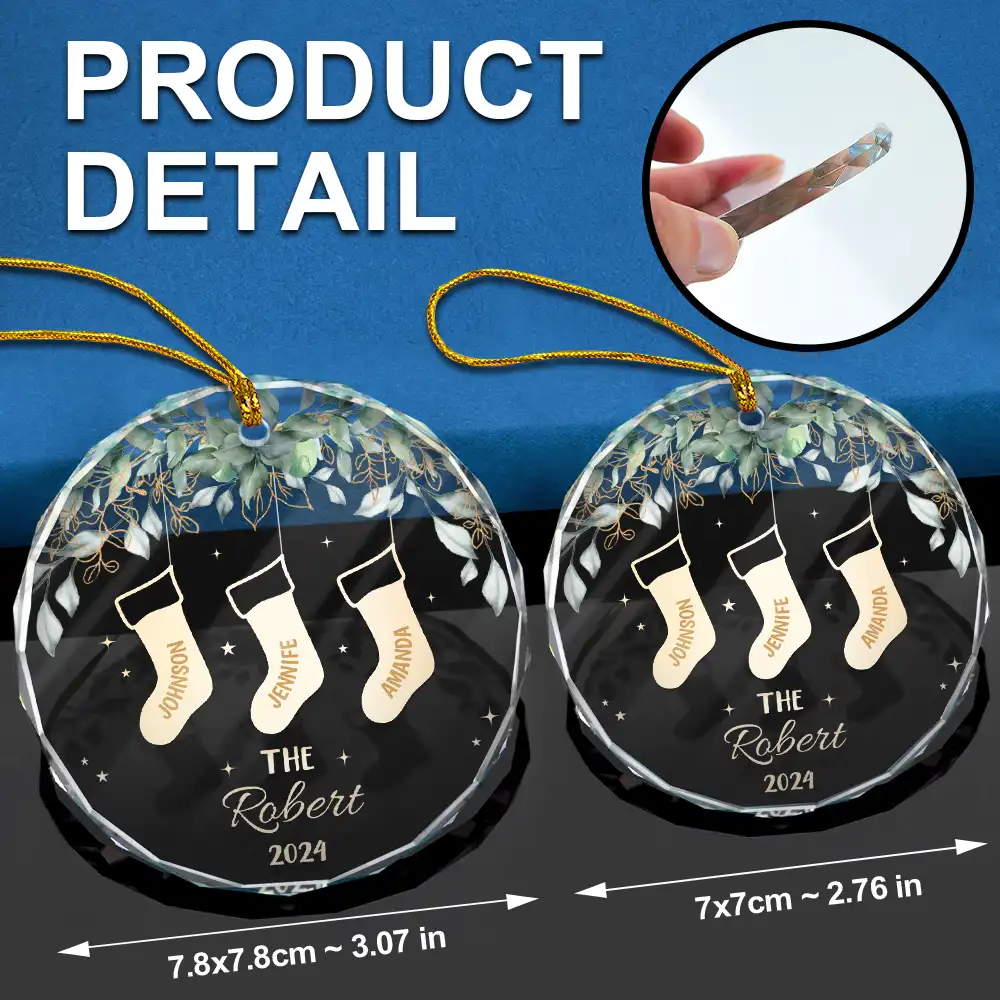 Family Christmas Stocking - Personalized Circle Glass Ornament - Image 6