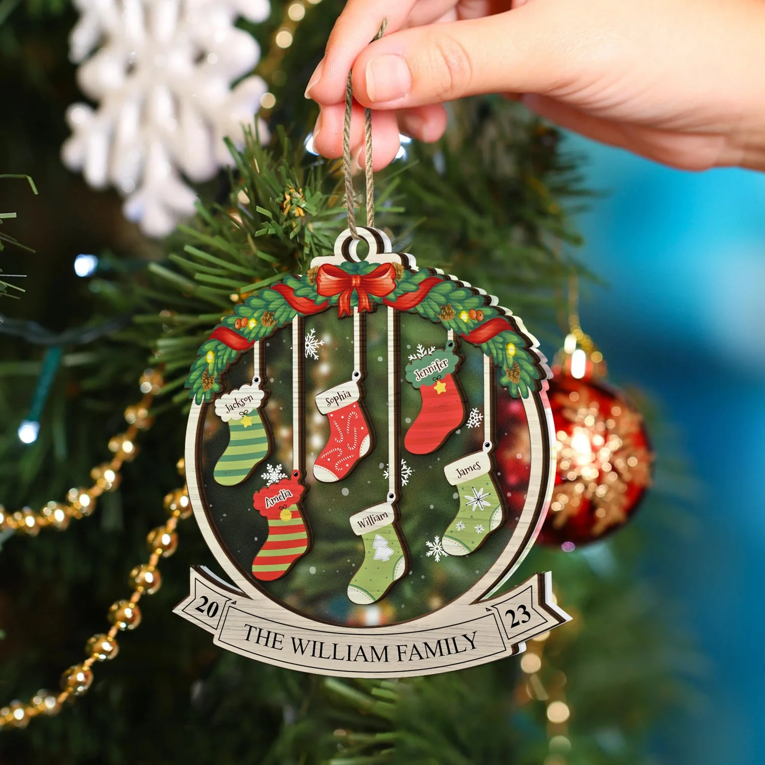 Family Christmas Stockings - Christmas Gift - Personalized 2-Layered Mix Ornament - Image 4