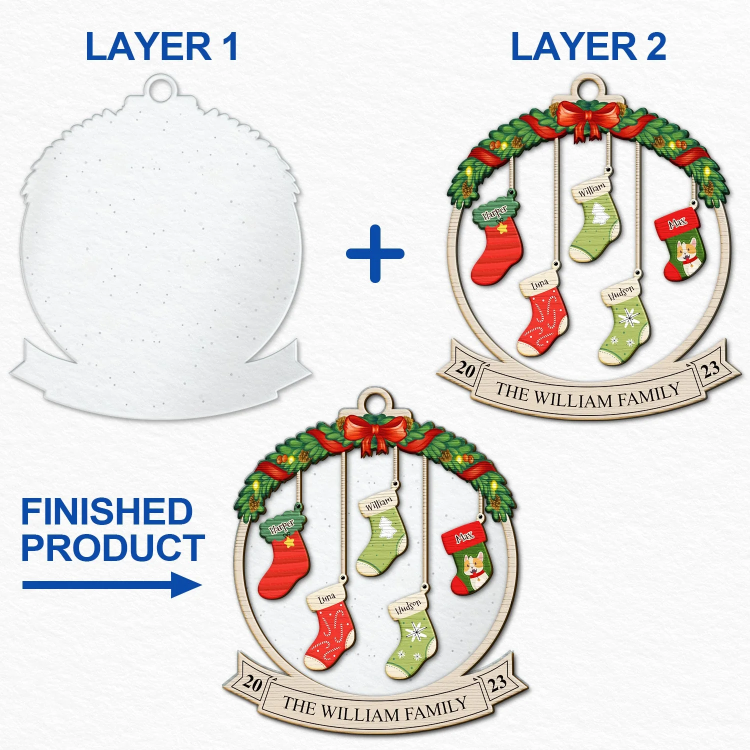 Family Christmas Stockings - Christmas Gift - Personalized 2-Layered Mix Ornament - Image 6