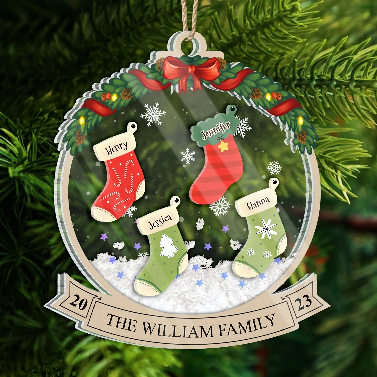 Family Christmas Stockings - Christmas Gift - Personalized 3-Layered Acrylic Shaker Ornament - Image 5
