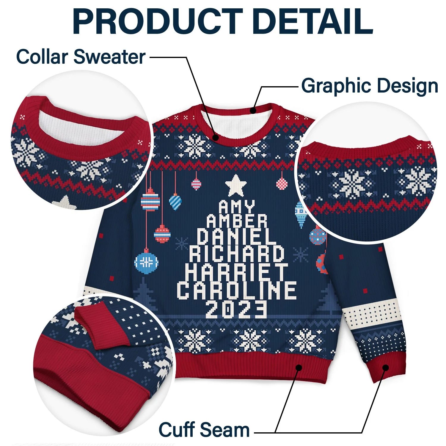 Family Christmas Tree 2023 - Xmas Gift For Parents, Grandparents, Siblings - Personalized Unisex Ugly Sweater - Image 6