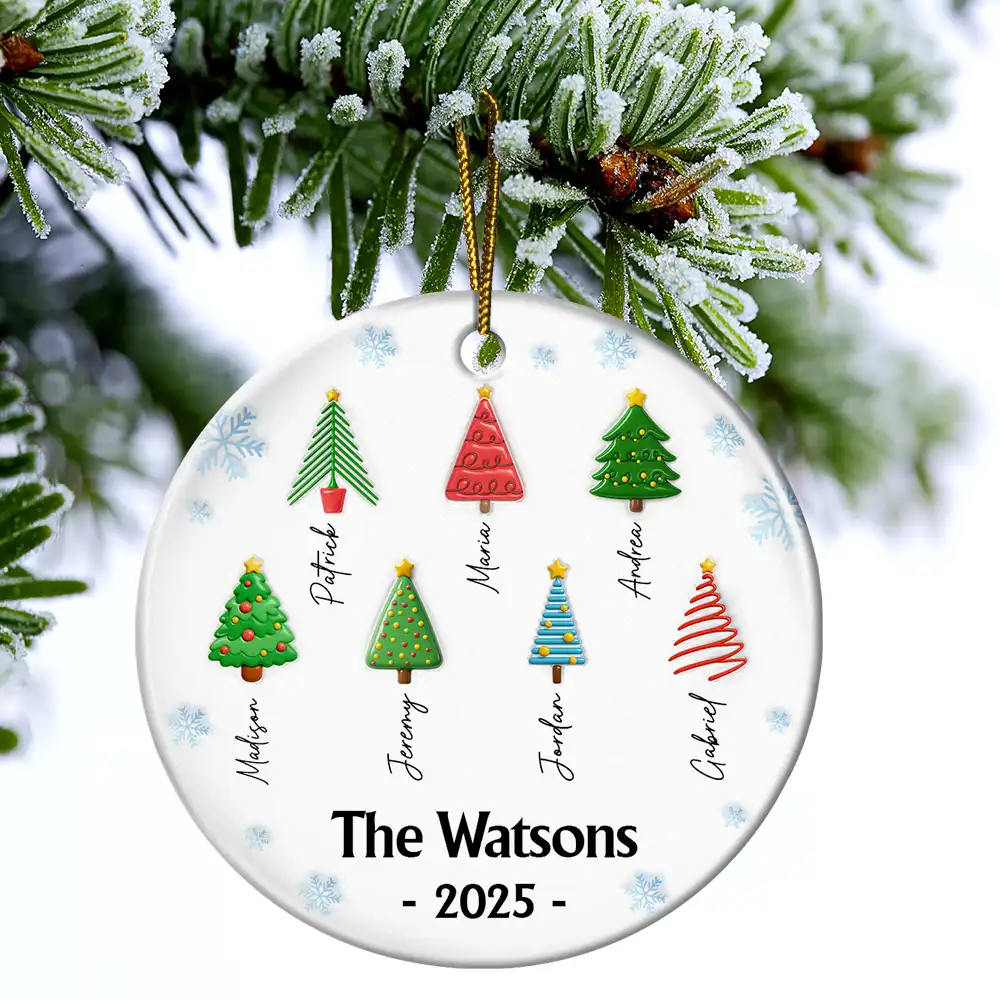 Family Christmas Tree 3D Inflated - Personalized Circle Ceramic Ornament - Image 4