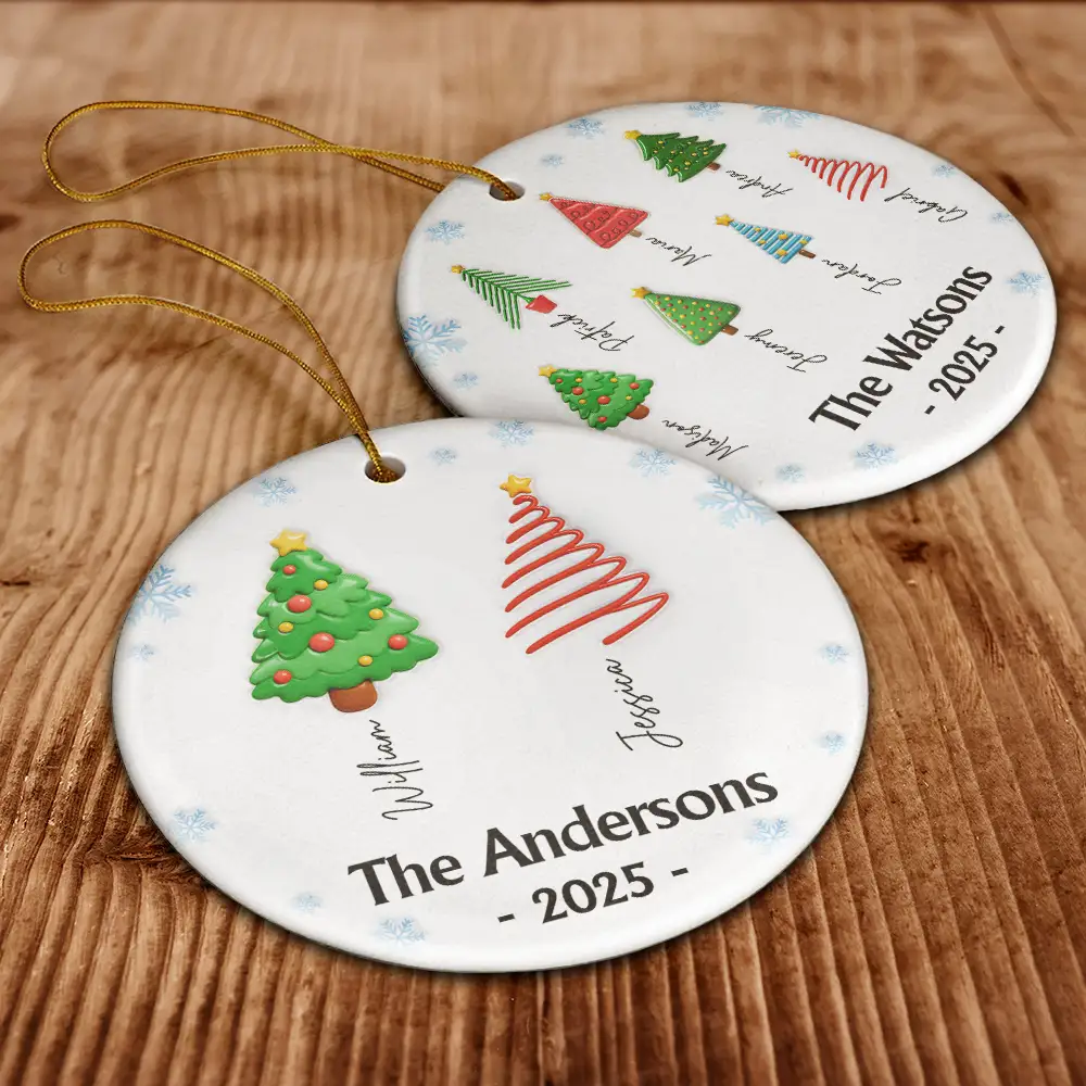 Family Christmas Tree 3D Inflated - Personalized Circle Ceramic Ornament - Image 6