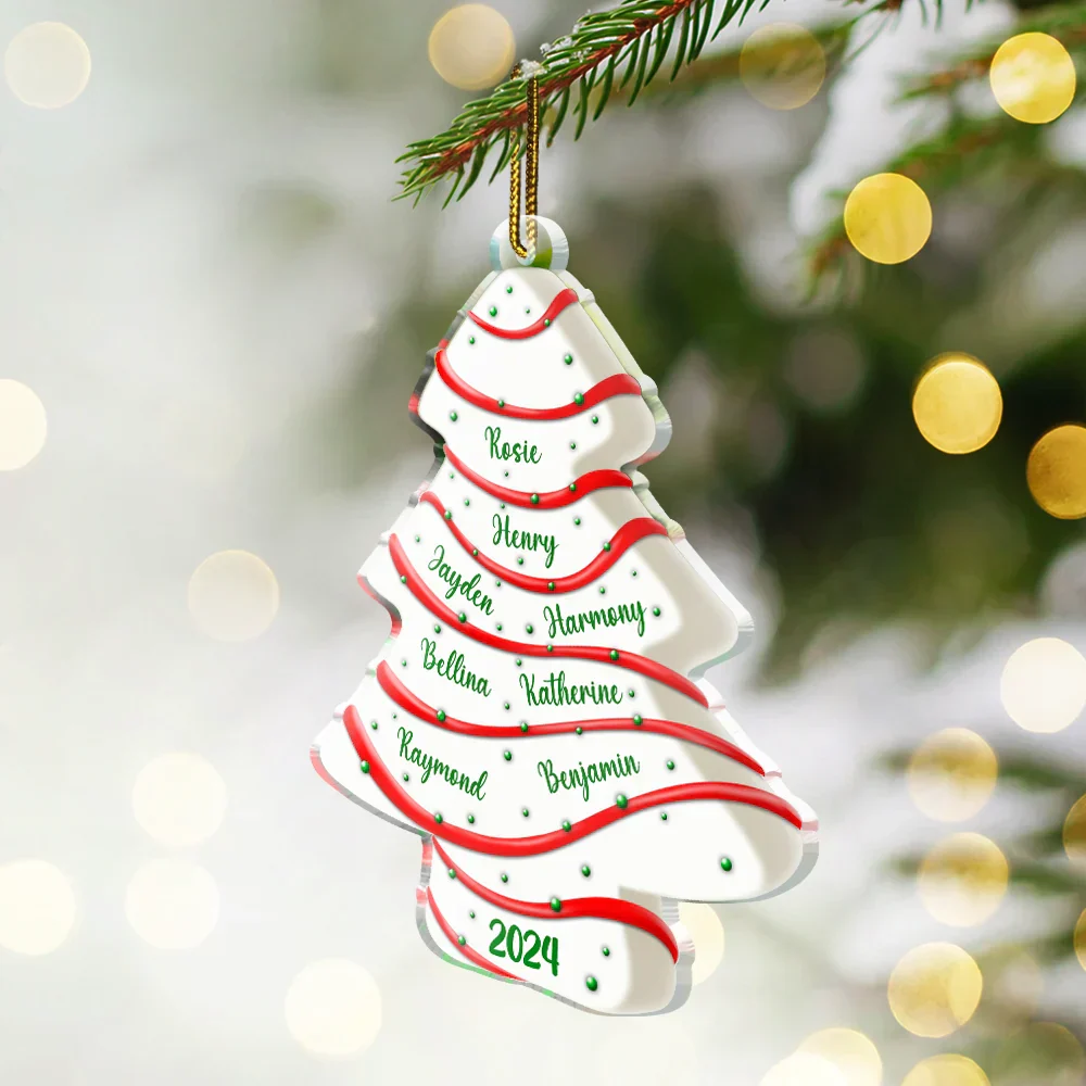 Family Christmas Tree Cake - Personalized Custom Shaped Acrylic Ornament - Image 3