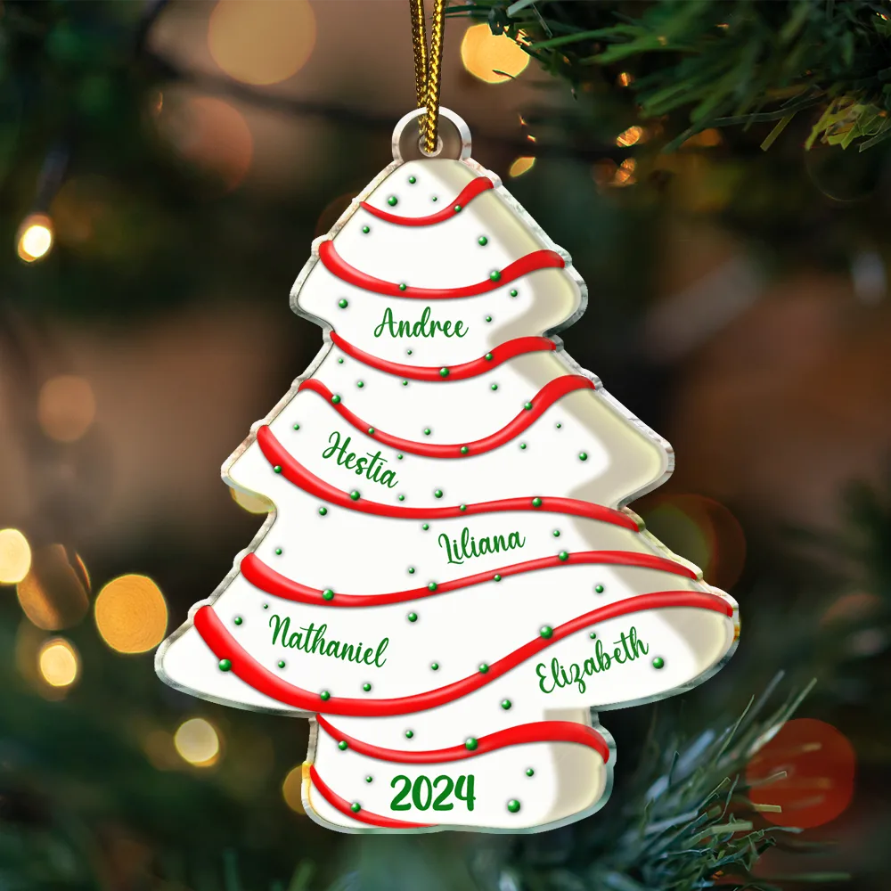 Family Christmas Tree Cake - Personalized Custom Shaped Acrylic Ornament - Image 4