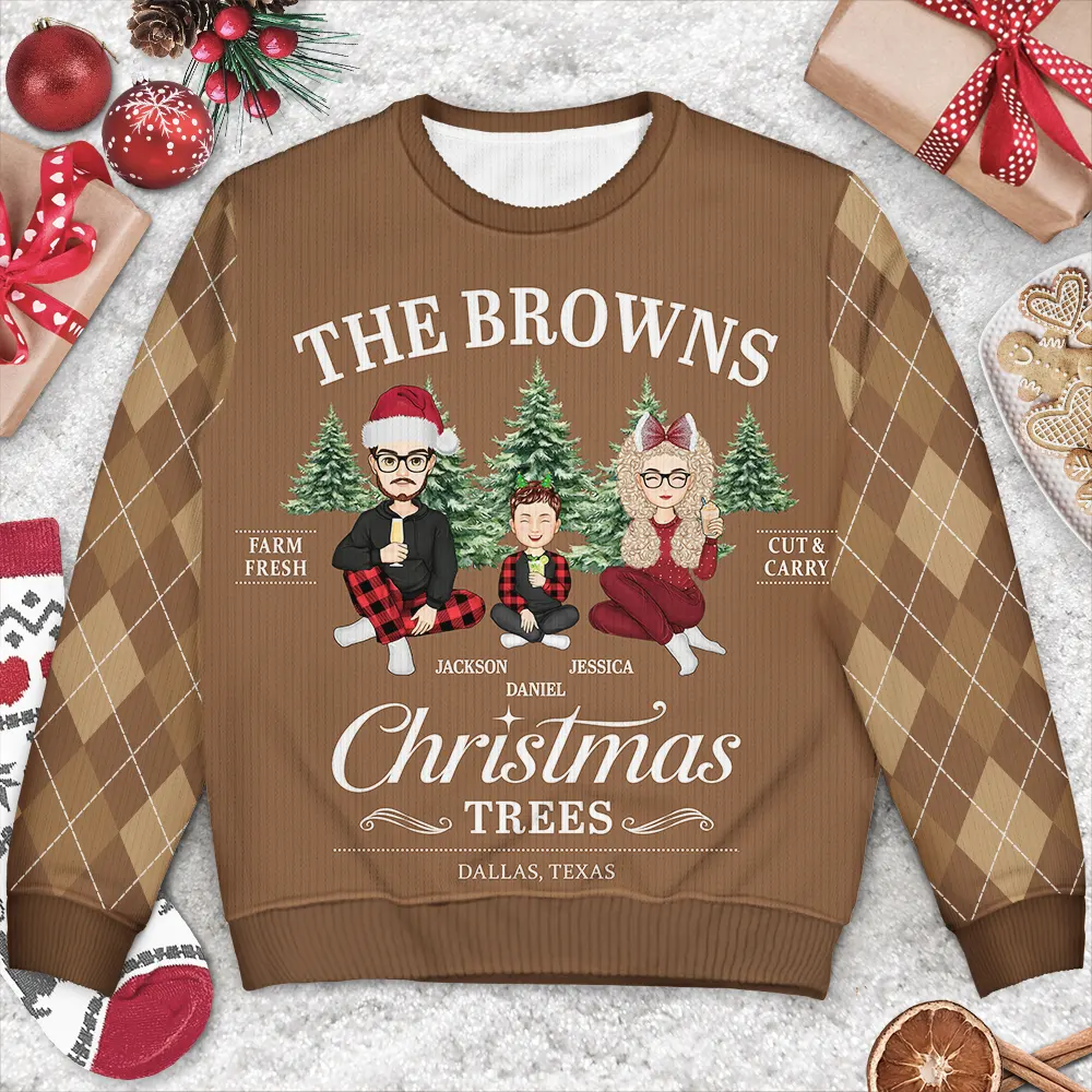Family Christmas Tree Farm Fresh - Personalized Unisex Ugly Sweater - Image 3