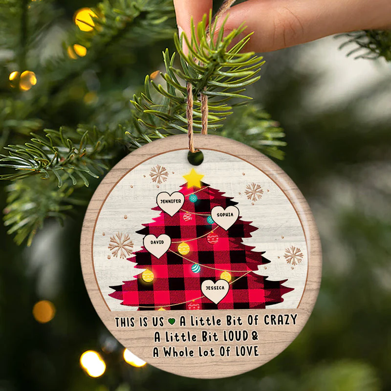 Family Christmas Tree Flannel This Is Us - Personalized Custom Circle Ceramic Ornament - Image 2