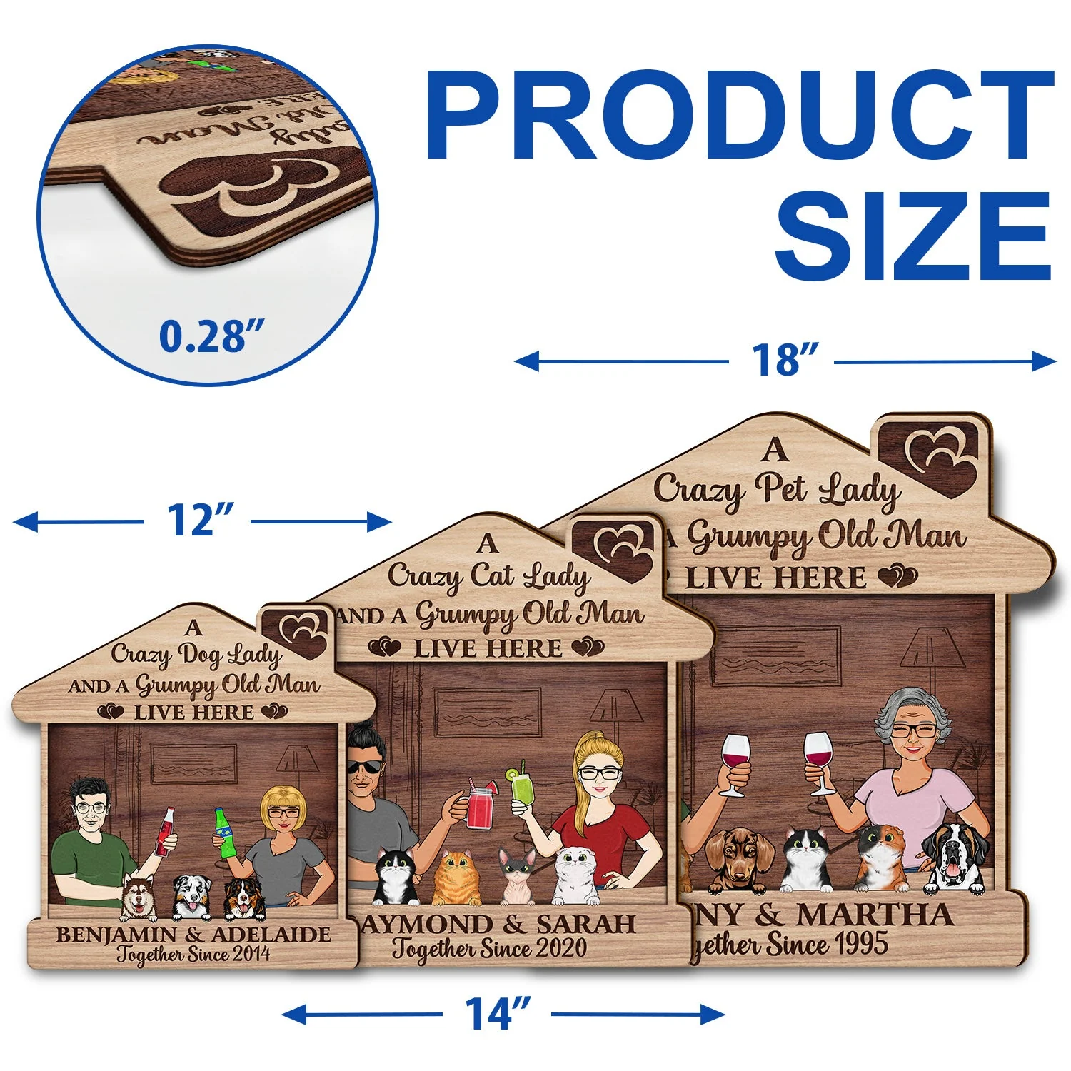 Family Couple A Crazy Dog Cat Lady And A Grumpy Old Man Live Here - Outdoor Gift For Pet Lovers - Personalized Custom Shaped Wood Sign - Image 5