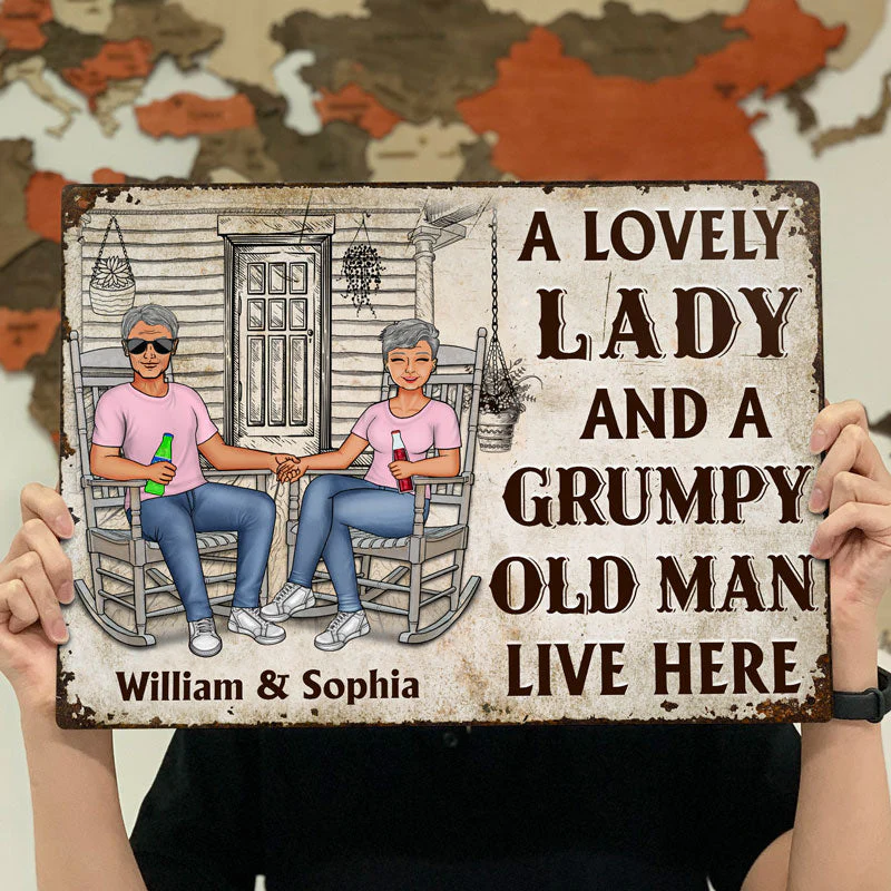 Family Couple A Lovely Lady And A Grumpy Old Man Live Here - Couple Gift - Personalized Custom Classic Metal Signs - Image 4