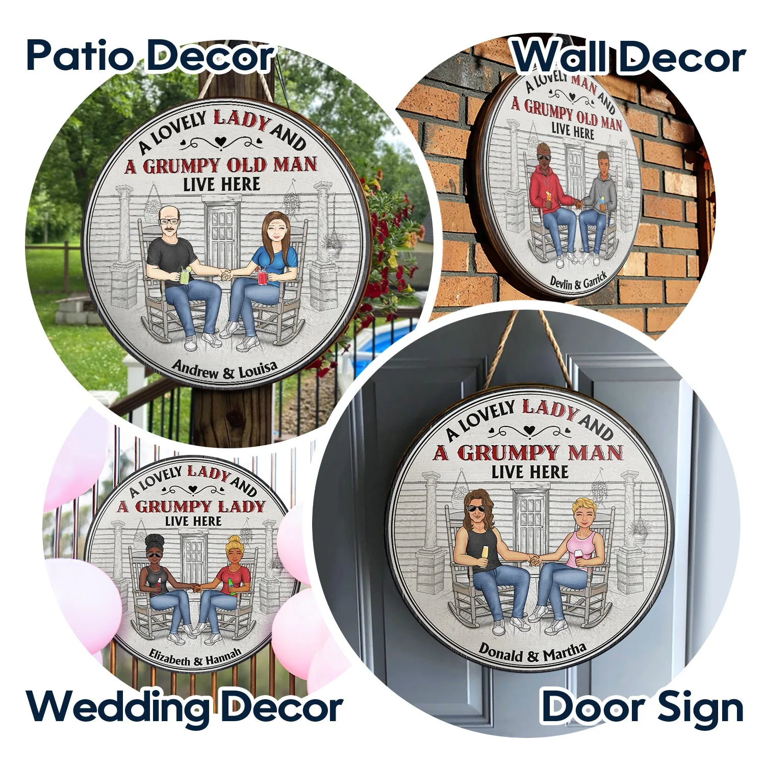 Family Couple A Lovely Lady And A Grumpy Old Man Live Here - Couple Gift - Personalized Custom Wood Circle Sign - Image 4