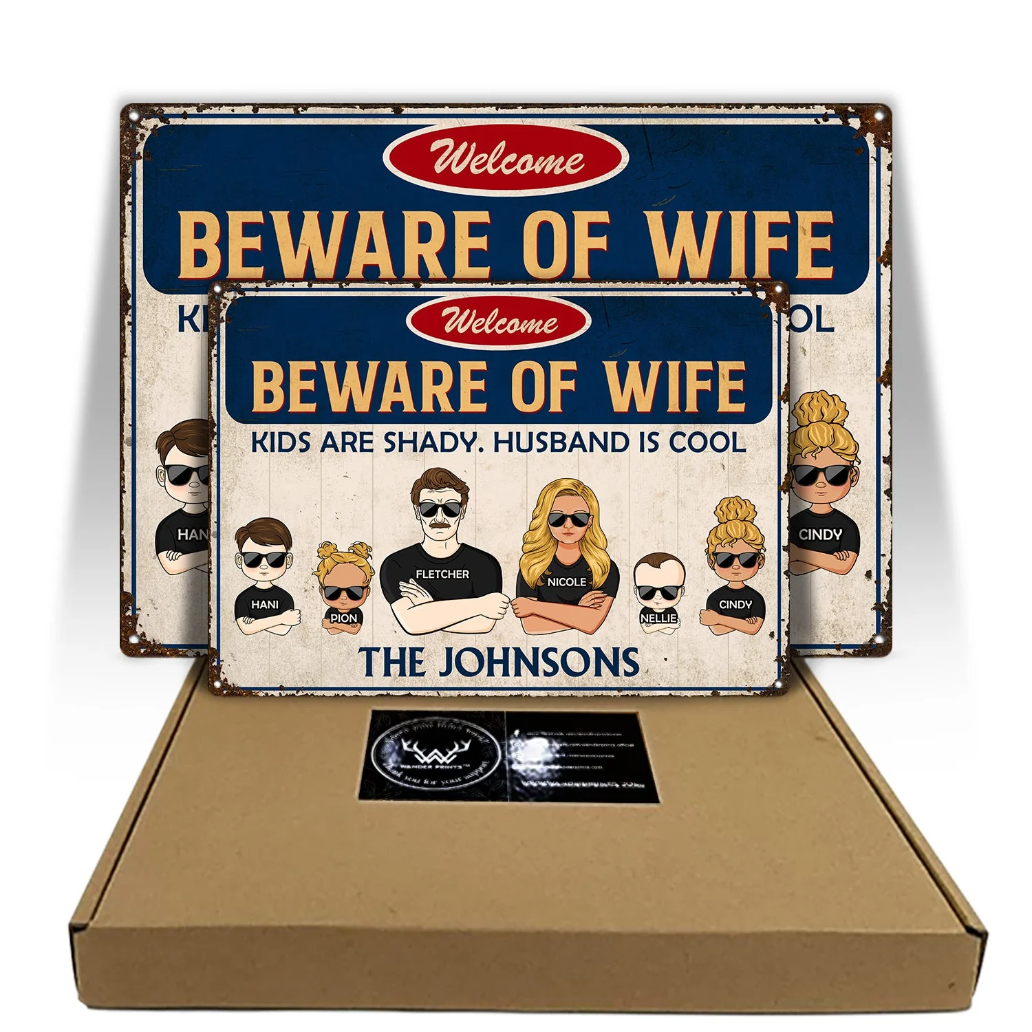 Family Couple And Kids Beware Of Wife - Personalized Custom Classic Metal Signs - Image 5